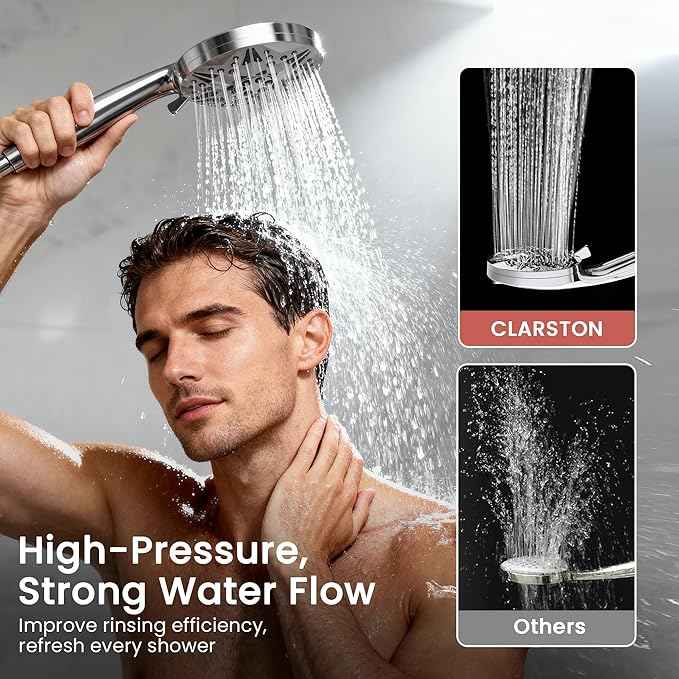 Clarston Filtered Shower Head with Handheld, 10 Modes High Pressure Detachable Showerhead with Filters, Showerheads Filter for Hard Water, Anti-Clog Silicone Nozzles, Removes Chlorine & Heavy Metals