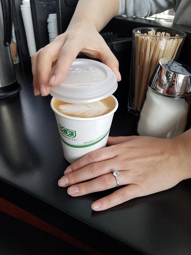 ECO PRODUCTS Compostable Disposable GreenStripe 12oz Coffee Cups, Case of 1000, White Single Wall Hot Paper Cup, Plant Based PLA Lining, Biodegradable