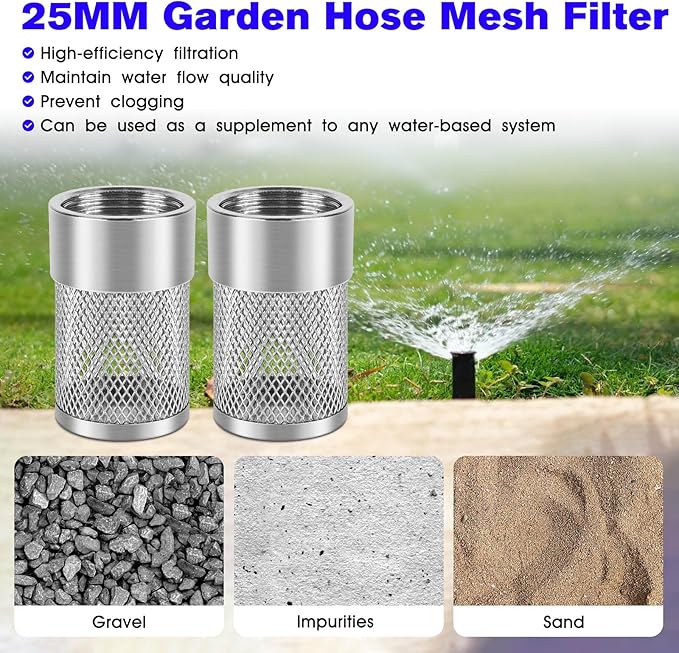 Inlet Suction Strainer Mesh Filter 25MM Water Hose Strainer for Livewell Pump, Industrial Plumbing Inline Strainers and Sprayer Garden Hose Suction Line, Garden Hose Filter Screen - 2PCS