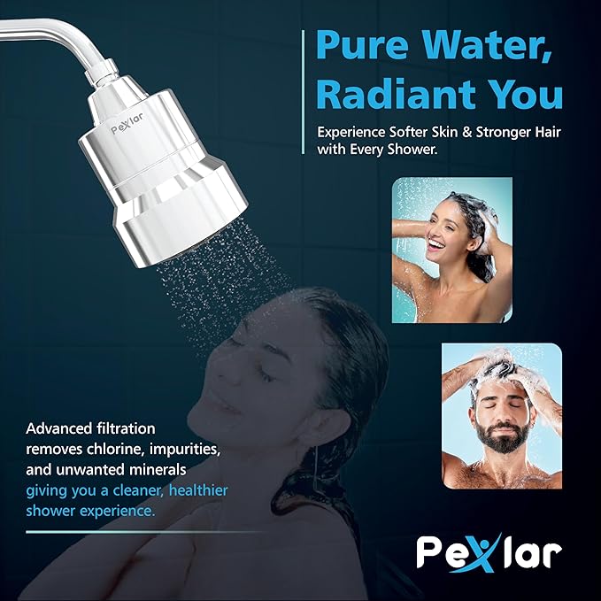 Multi Stage Shower Head Filter for Hard Water, Shower Water Filter for Removing Chlorine and Fluoride, Hard Water Shower Filter Improves on Skin, Hair and Nails, Polished Chrome - 5 Spray - AquaVibe