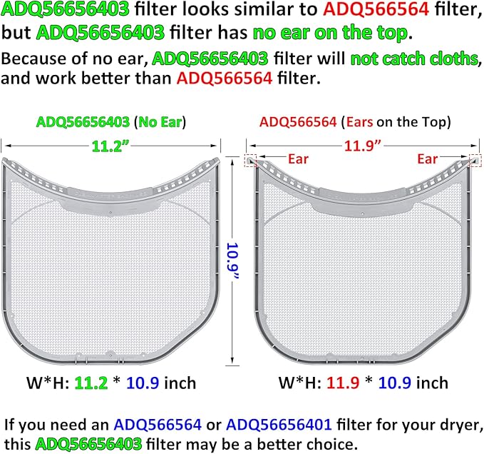 ADQ56656403 Lint Filter Replacement for LG Dryers and WashTowers, Rim without Felt Seal, Ultra Durable Lint Screen Trap with Dryer Vent Lint Brush - AquaVibe