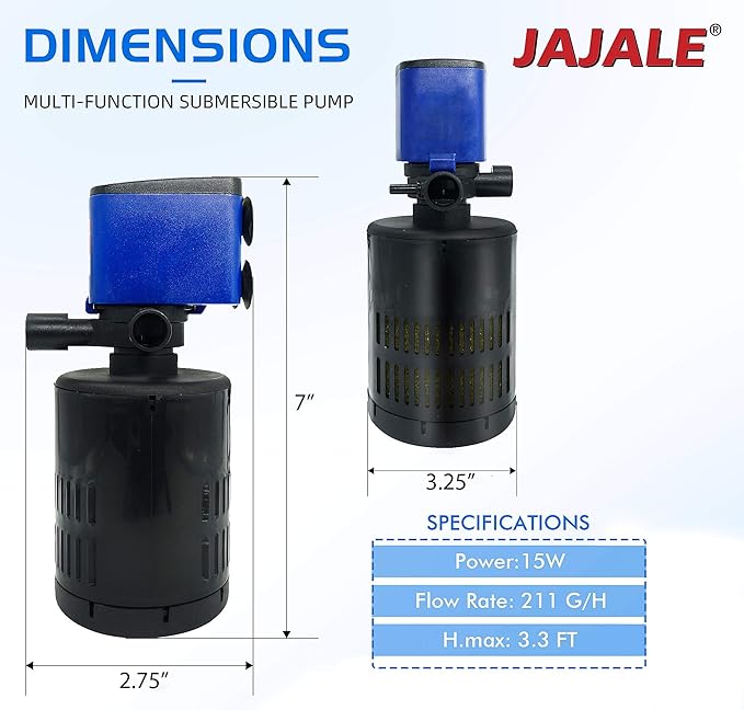 210 GPH Internal Filter Submersible Pump - 3 in 1 Aquarium Fish Tank Pump with Oxygenation, Filtration & Water Cycling, 3.3 ft max lift, 15W - 3 Pack