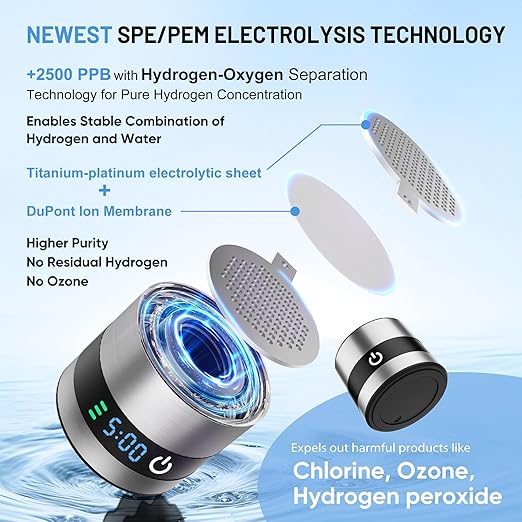 snawowo Hydrogen Water Bottle with LED Display, Stainless Steel, 460ml Capacity, Digital Timer, SPE/PEM Electrolysis Technology, Wellness Enhancement for Fitness and Daily Hydration