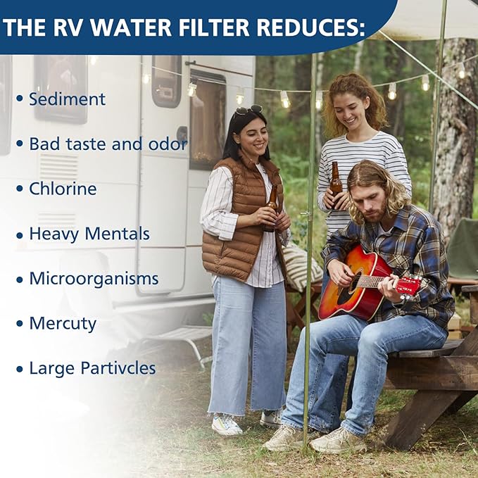 2-pack Tastepure RV Water Filter, Advanced RV Inline Water Filter with Flexible Hose Protector, KDF&GAC Reduces Bad Taste, Odors, Chlorine, and Sediment, Camping Essentials for Fresh Drinking Water