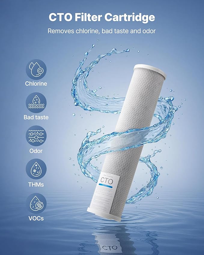 VEVOR CTO Whole House Water Filter - Universal Fit 20 x 4.5 Inch - Activated Carbon Block Cartridge Replacement, 5 Micron Coconut Shell Charcoal Filter, Reduce Chlorine, Bad Taste, Odor