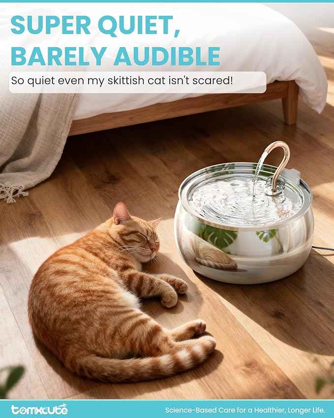Tomxcute Cat Water Fountain - 4.0L/135oz Gooseneck Copper Faucet Design Cat Fountains for Drinking - Large Capacity Stainless Steel Cats Water Fountain - Comes with 3 Replacement Filters