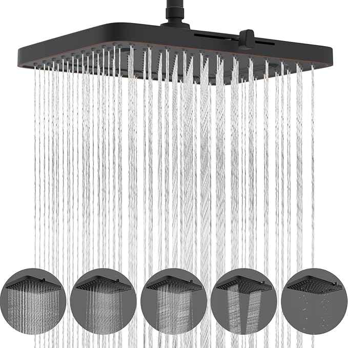 Hibbent cUPC Certified 5 Spray Modes Shower Head, 13'' High Pressure Large Rainfall Shower Head, High Flow Waterfall Bathroom Fixed Showerheads, Adjustable Swivel Ball Joint, Oil Rubbed Bronze