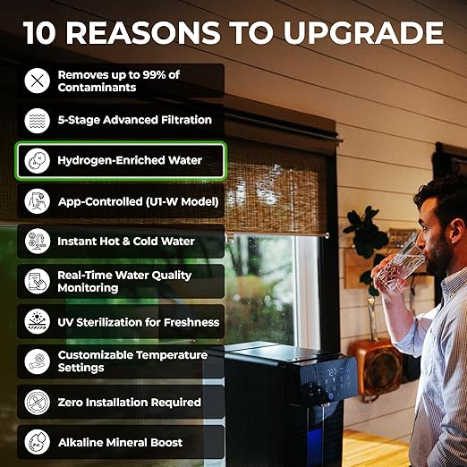 RKIN U1-W App-Enabled 4-in-1 Hot & Cold Countertop Reverse Osmosis Water Filter System – 5-Stage RO + Alkaline Re-Mineralization + Hydrogen-Enriched Water Dispenser with TDS & Counter RO Filtration