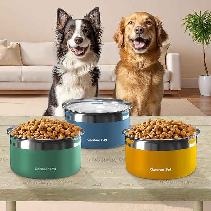 Gardner Pet Dog Bowls 1 Gallon (3.85L) Stainless Steel No Spill Dog Water Bowl, Slow Water Feeder Metal Bowls, Spill Proof Water Dispenser for Large Dogs, Promotes Healthy Hydration(Blue)