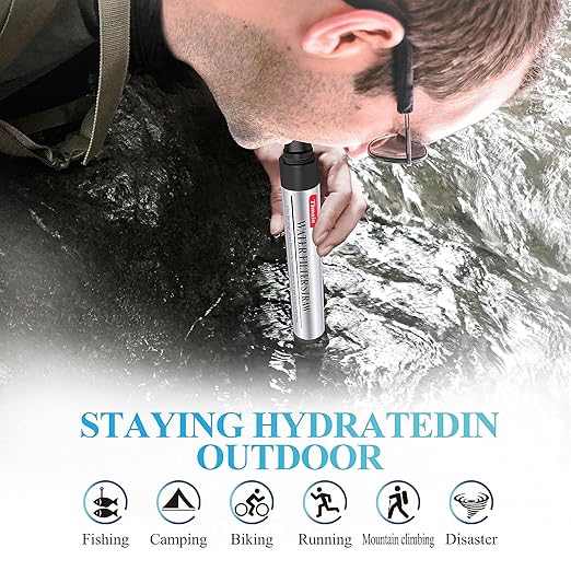 6 Pack Timain Mini Water Filter Straws,Water Purifier Survival for Emergency Preparedness,Break Glass,Travel,Camping, Hiking,Fishing,Hunting (6)