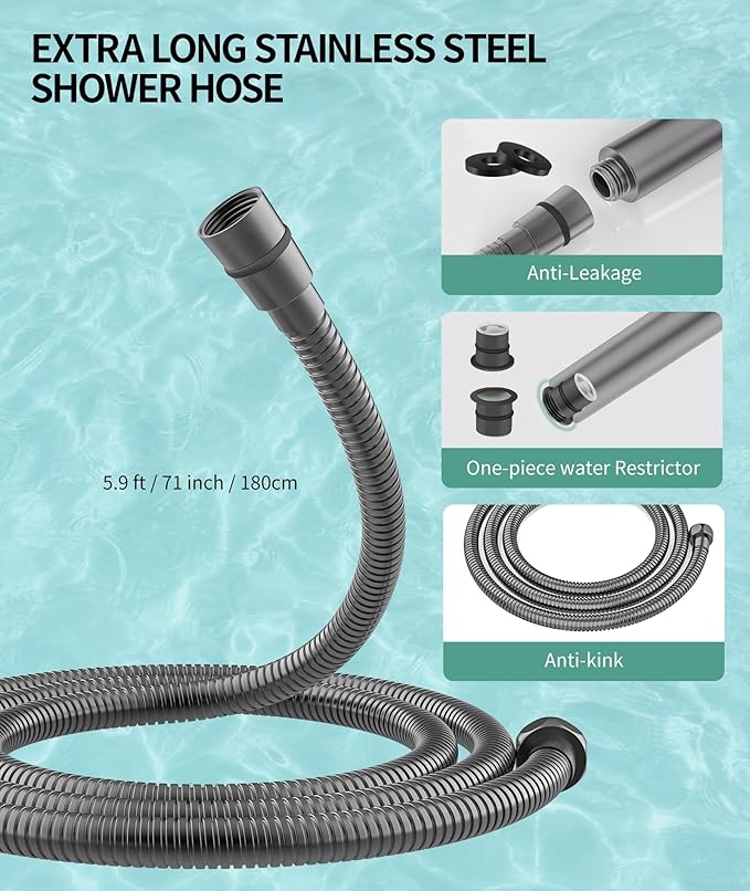 Filtered Shower Head with Handheld, High Pressure 9 Spray Mode Gunmetal Grey Showerhead With Filters,Detachable Shower Head,Water Softener Filters Beads For Hard Water - AquaVibe