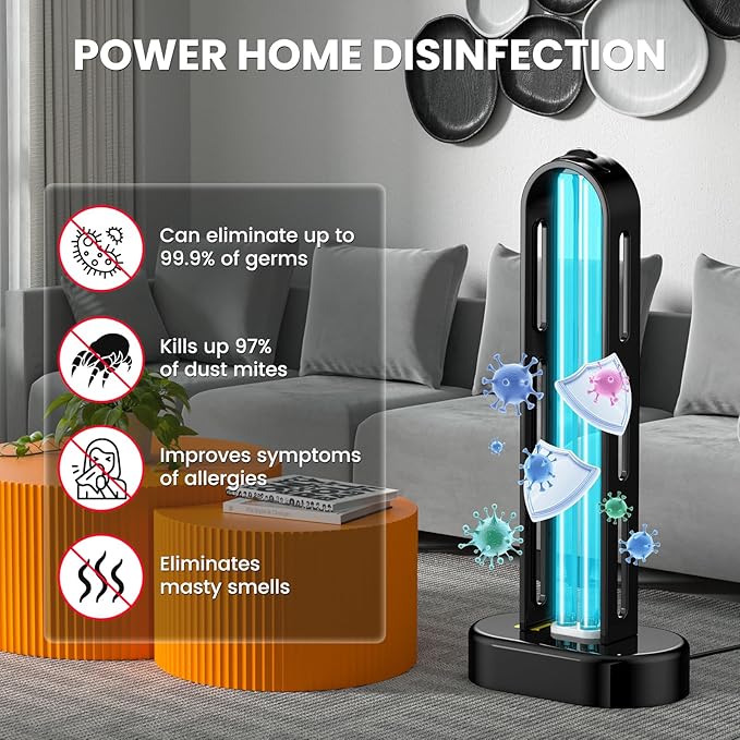 UV Light Sanitizer, Ultraviolet Lamp with Remote Control for Bed Bugs and Dust Mites, Home Disinfection Device UV Lamp for Home, Room & Kitchen, Ultraviolet Light with 3 Speed Timings