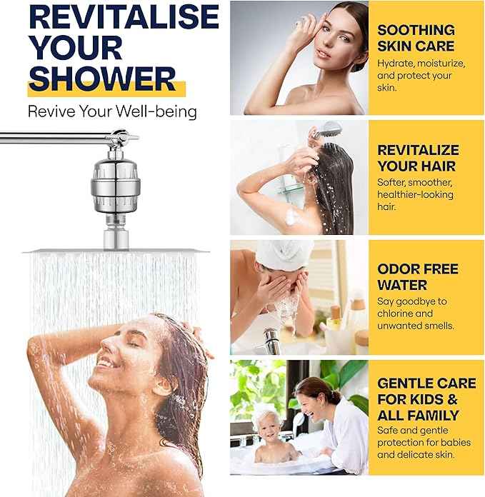20-Stage Shower Filter: Vitamin C Enhanced, Hard Water Softener, Chlorine Removal, Revitalize Skin, Hair & Nails with 3 Long-Lasting Cartridges, Universal fit & Easy Installation