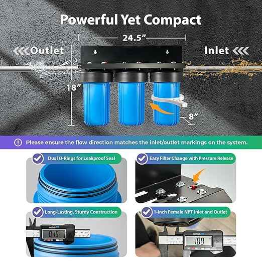 iSpring 3-Stage Whole House Water Filter System, SGS-Tested to Remove Up to 99% PFAS, Reduces Scale, Heavy Metals, Corrosion, Lead, Chlorine, 10” x 4.5” Filters, 1” NPT Ports, Model: WGB31B-PFKDS