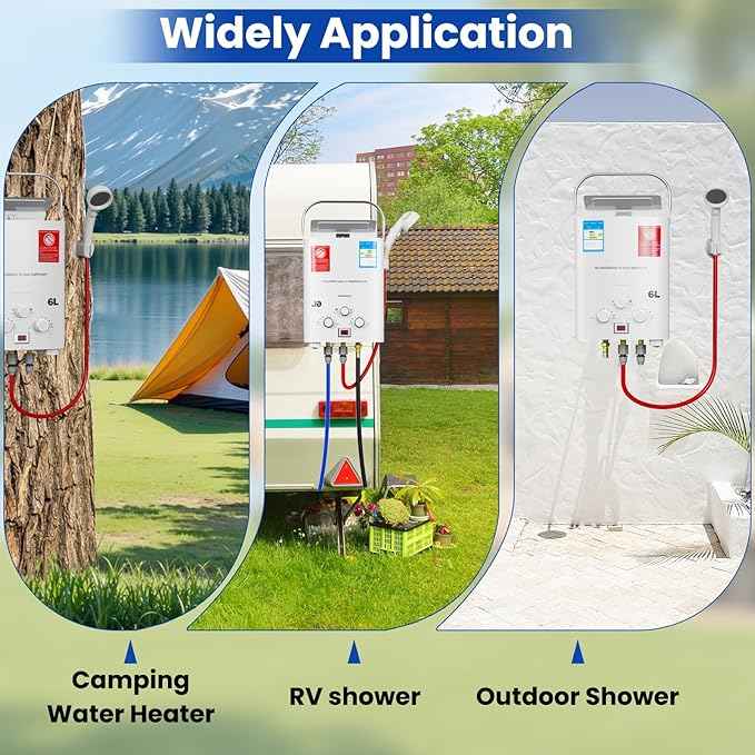 Propane Tankless Water Heater gas, 6L Portable propane shower 1.58 GPM, Outdoor Tankless Camping Water Heater for RV, Cabin, Barn, Camping, Boat, Outdoor Shower