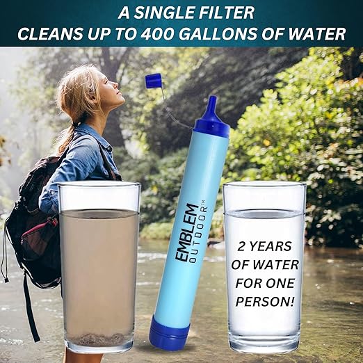 Portable Water Filter for Emergencies, Hiking, Camping, Travel, and Disaster Preparation (1 Pack)