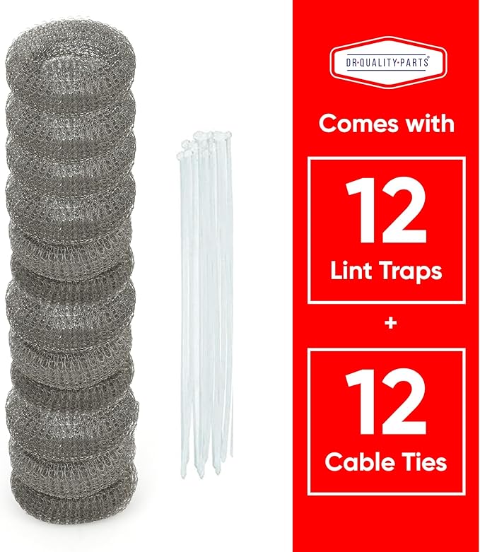 Washing Machine Lint Trap – Stainless Steel Hose Filter, Mesh Drain Catcher, Washer Sock Lint Remover, Rust-Free Snare Laundry Filter with Nylon Cable Ties, 29cmx6.5cm – 12-Pack - AquaVibe