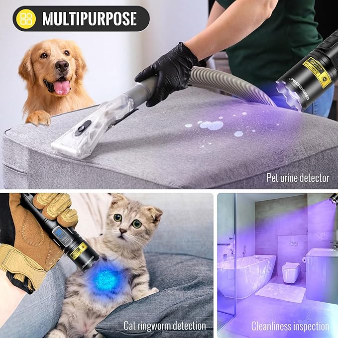 DARKBEAM UV Flashlight 365nm & 395nm Dual Black Light, Blacklight USB Rechargeable LED Ultraviolet Flashlights, Powerful Focusable Woods Lamp Pet Urine Detector, for Uranium Glass, Resin Curing