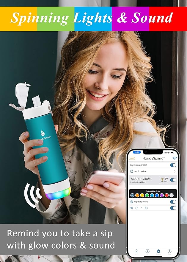 Smart Water Bottle with Reminder To Drink Water, Lights And Sound, Water Intake Tracker, Rechargeable, Tritan Plastic, Spout Hydrate Glow Bottle 26 Oz, Smart Hydration Reminder (Green)