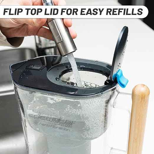 Epic Nano | Water Filter Pitchers for Drinking Water | 10 Cup | 150 Gallon Filter | Gravity Water Filter (Black & Bamboo)