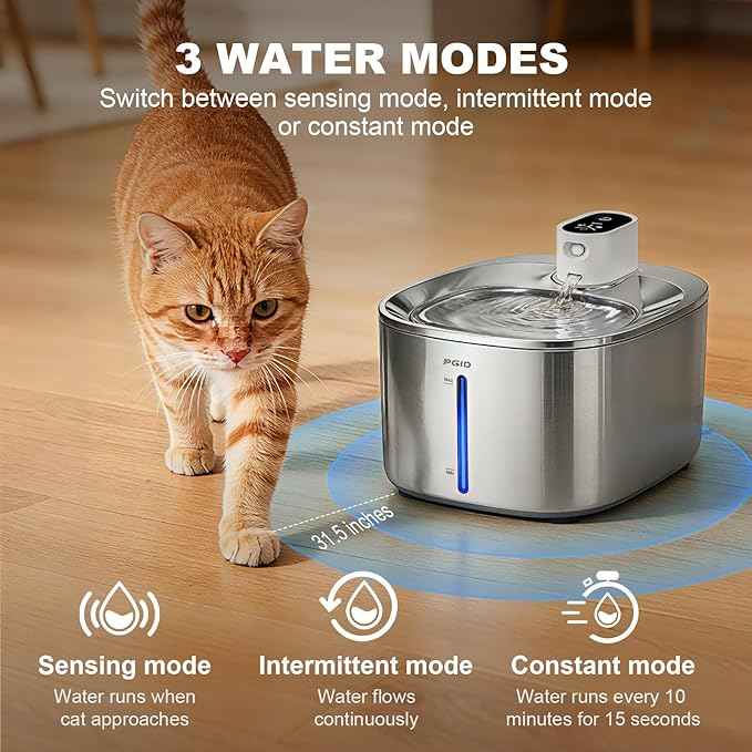 Wireless Cat Water Fountain Stainless Steel,4.5L Cordless Pet Fountains for Dringking,5000mah Battery Operated Cat Water Pountain,Automatic Dog Dispenser w Pen Cat Toys