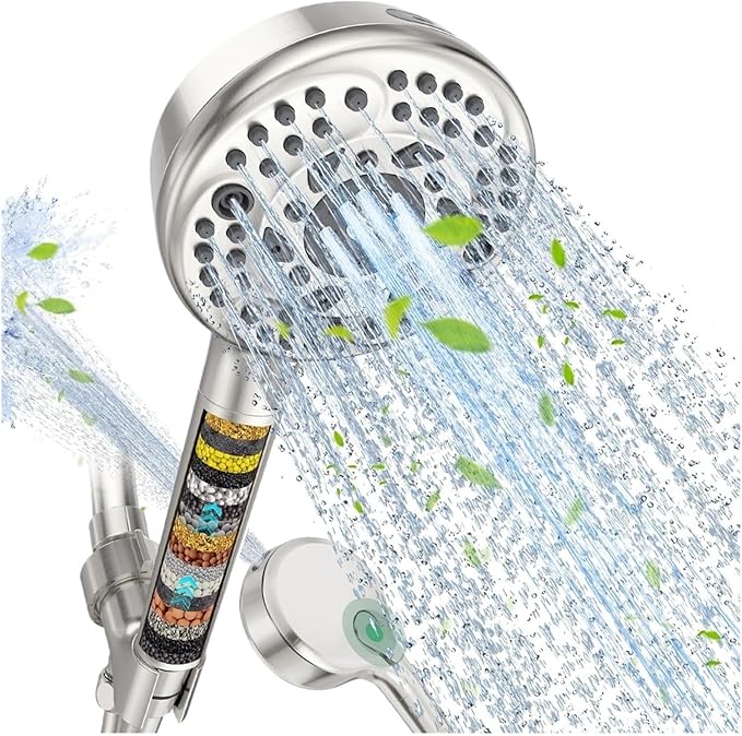 Filtered Shower Head with Handheld 9-Spray Setting Detachable with Filters Shower Head for Hard Water(Brushed Nickel)