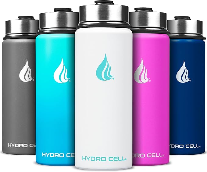 HYDRO CELL Stainless Steel Insulated Water Bottle with Straw - for Cold & Hot Drinks - Metal Vacuum Flask with Screw Cap and Modern Leakproof Sport Thermos for Adults (White 18oz)