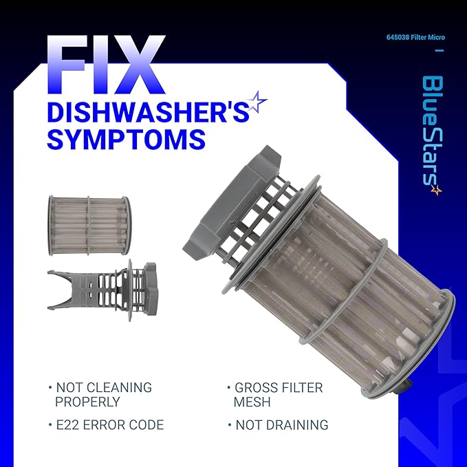 BlueStars 645038 Dishwasher Drain Mesh Micro Filter - Compatible with Bosch Thermador Kenmore Dishwashers - Replaces 00651097 1560725 AH3479708 AP4339631 PS8730270 - Filter Basket for Circulation Pump