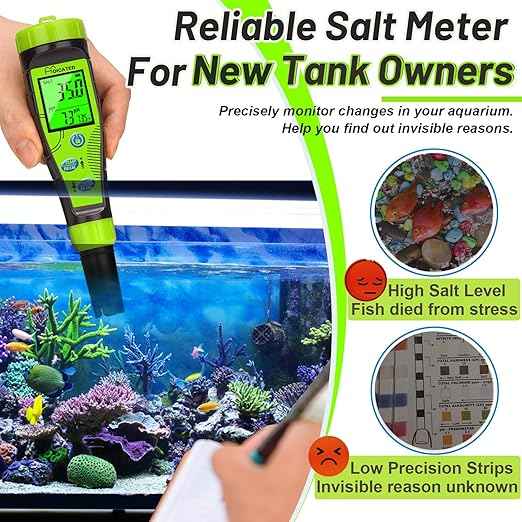 Digital Pool Salt Tester for Swimming Pool Large Simultaneous Screen Salinity pH Meter for Koi Pond Aquarium Fish Tank Hot Tub EC Tester for Indoor Garden Hydroponics Water Quality Tester