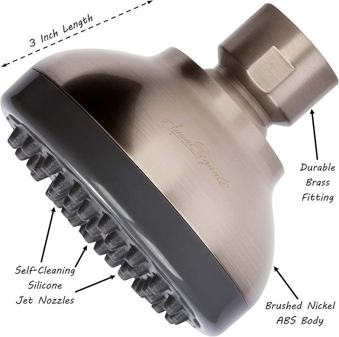 Pressure Boosting Shower Head - High Pressure Water Saver Showerhead Best For Low Flow Showers, 2.5 GPM - Brushed Nickel - AquaVibe