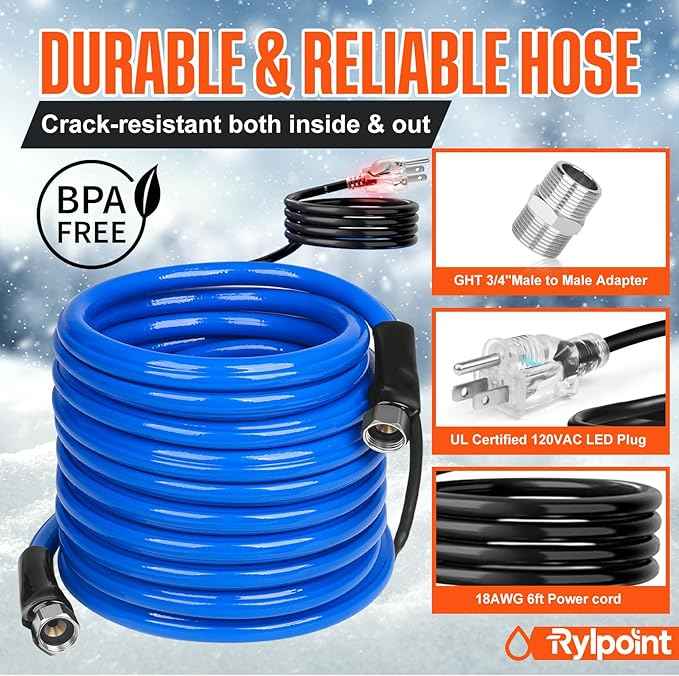 15FT Heated Water Hose for RV,Heated Drinking Water Hose,Lead and BPA Free,1/2"Inner Diameter,Temperatures Down to -47°F,Rv Accessories for Campers, Livestock, Agriculture