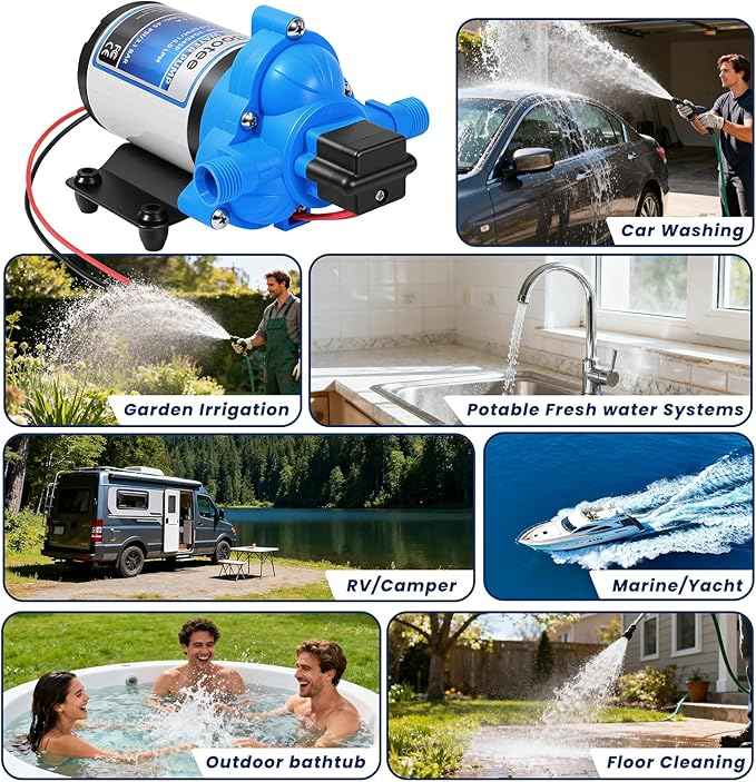 Bootee 12V RV Water Pump, 4.0 GPM 45PSI Automatic Pressure Switch, Self-Priming Fresh Water Pump for RV Marine Camping, 12 Volt DC Water Transfer Pump with Thermal Protection
