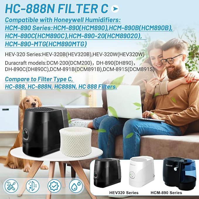 Lemige 6 Pack HC888 Series Filters C Compatible with HC-888, HC-888N, HC-888, HC-888N, HCM-890, HEV-320 Series, Compatible with Duracraft DCM-200, DH-890