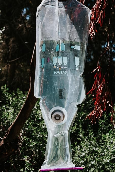 Puribag Gravity Water Filter - Portable Water Filtration System and Backpacking Filter for Camping, Hiking and Emergency Treatment - 2.5 Gallon Bag - Hangs Anywhere