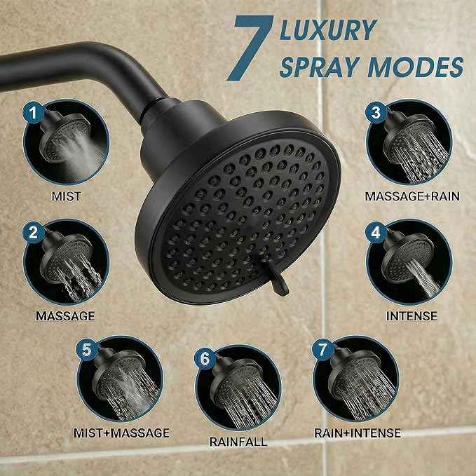 6" Shower Head and 25 Stage Shower Filter Combo, High Pressure 7 Spray Settings Filtered Showerhead with Water Softener Filter Cartridge for Hard Water Remove Chlorine and Harmful Substances(Black)
