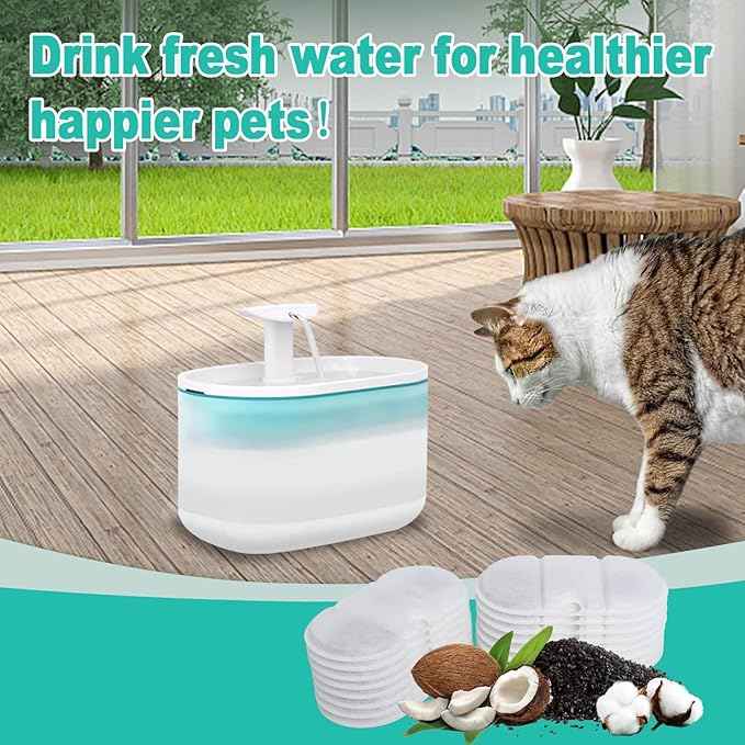 Cat Water Fountain Replacement Filters Compatible with PETLIBRO PLWF002-71oz/2.1L Capsule Pet Fountain, Dog Dispenser Replacement Filter Set with Sponges