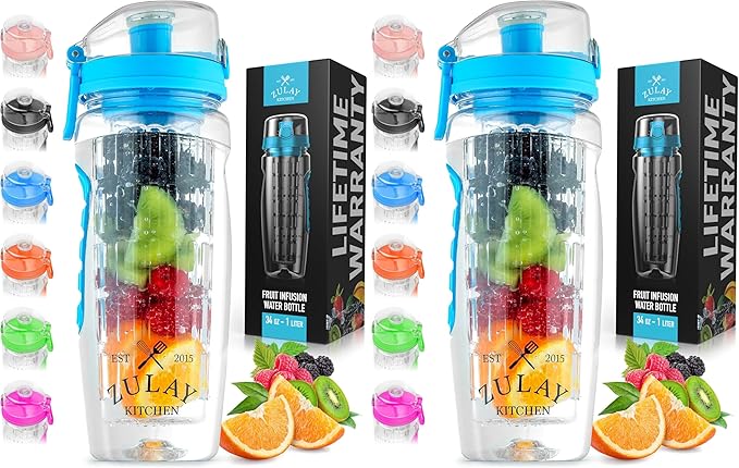 Zulay Fruit Infuser Water Bottle - 34oz - Leakproof With Full-Length Infusion Rod - Men Women's Ideal Fitness Gift Or For Gym, Camping