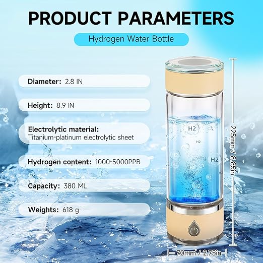 Hydrohealth Hydroh Hydrogen Water Bottle Generator, Portable and Rechargeable Hydro Health Hydrogen Water Bottle Glass with SPE Pem Technology,3 Min 4100 PPB Pure Hydrogen Rich Concentration