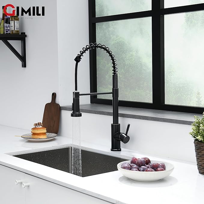 GIMILI Oil Rubbed Bronze Kitchen Faucet with Pull Down Sprayer Single Hole Stainless Steel Sink Faucet, Suitable for Farmhouses, RV, Laundry Room, Outdoor, and Campers. Llave para fregadero de cocina