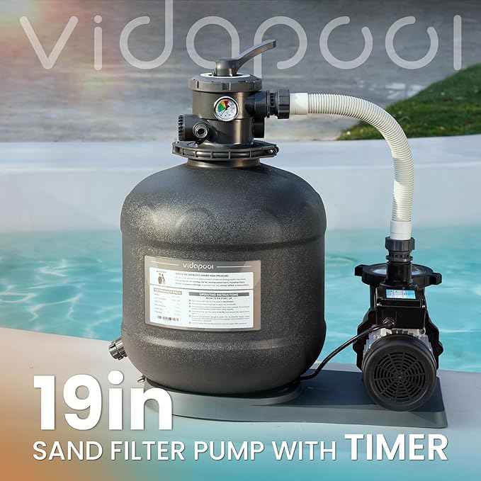 Sand Filter Pump for Above Ground Pool, Pool Pumps Above Ground with Timer, Pool Sand Filter with 6-Way Valve, Efficient Filtration, 19in, Up to 29,000 Gallons