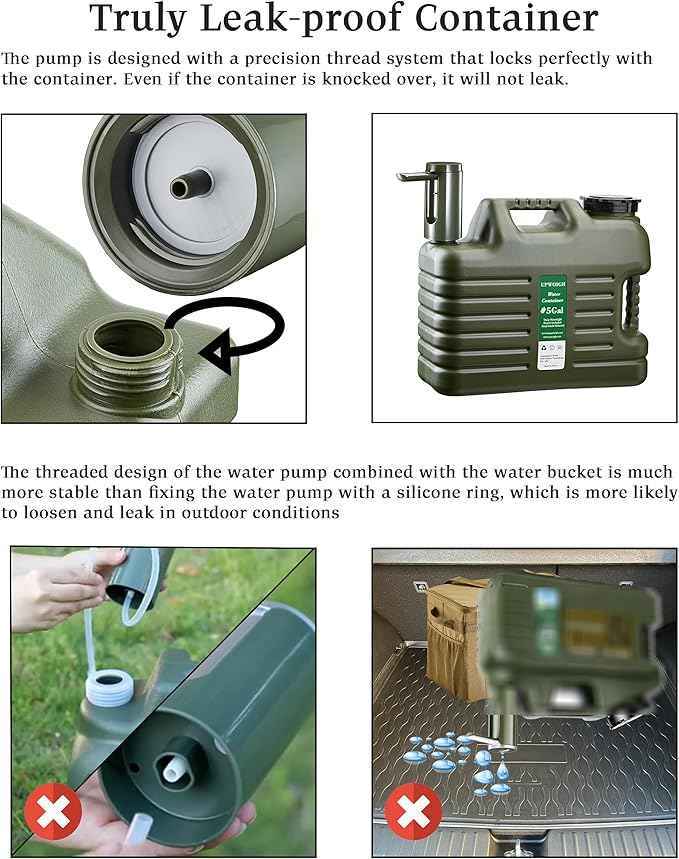 Portable 5 Gallon Water Jug with Automatic Touch Control Pump,Truly No Leakage Water Container with Spigot,Type-C Rechargeable Military Green Water Pump Gear for Outdoors Camping Hiking