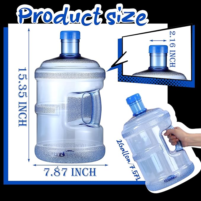 Bokon 2 Pieces gallon water jugs Round Plastic Water Bottle with Handle Screw Cap Reusable Large Capacity Bottle for Camping Outdoor Travel Gym Use