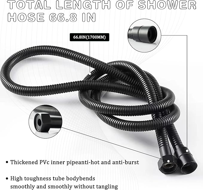 Matte Black Handheld Shower with Slide Bar Square Handheld Shower Head with Hose High-Pressure Shower Head with 29" Long Slide Bar Combo Adjustable Height