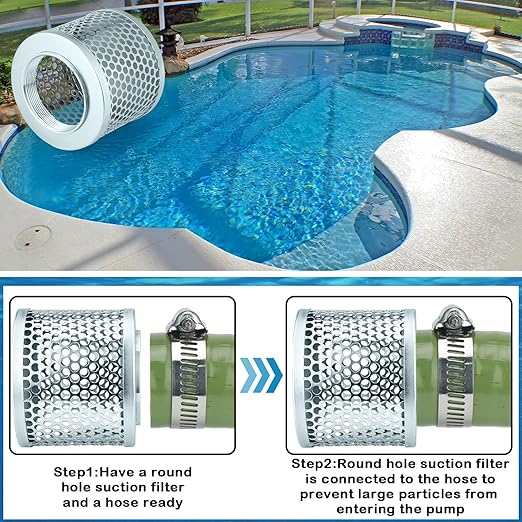 4 Inch Round Hole Suction Strainer Filter Carbon Steel Plated Npt Thread Hose Water Pump Inlet Strainer for Remove Debris Trash Reduces Solids Entering