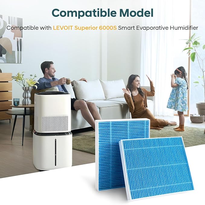 8-Pack 6000S Humidifier Wick Filter Replacement for LEVOIT Superior 6000S Smart Evaporative Humidifier + 4-Pack Top Fill Humidifier Replacement Filters,Efficiently Trap Large Particles & Minerals