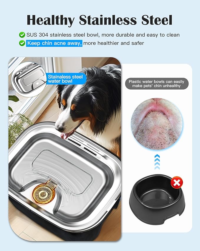 2.6 Gallon Dog Water Fountain – Stainless Steel 10L Pet Fountain Cat Fountain Dog Bowl Dispenser 338oz Capacity for Multi Pet Homes 4 Filters with 7 Layer Dual Filter System Ultra Quiet Pump
