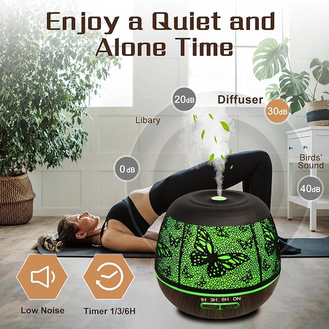 Essential Oil Diffuser for Bedroom 400ml,Diffusers for Home with R/C,Cool Mist Humidifier Large Room,Ultrasonic Scent Diffuser Waterless Auto Off,7 Colors Light & 3 Mist Modes for Desk Butterfly