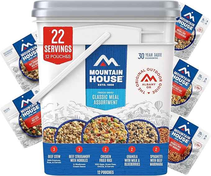 Mountain House Emergency Meal Assortment Kits, Freeze-Dried Survival Food Kit for Disaster Preparedness & Long-Term Storage, 30-Year Shelf Life