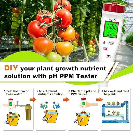 pH Meter for Hydroponic Water,Digital EC ppm Tester for Nutrients,pH TDS Reader 4 in 1 with 1413 μs/cm Calibration Solution,High-Sensitivity Backlit Display for Drinking Water,DWC,Indoor Plants