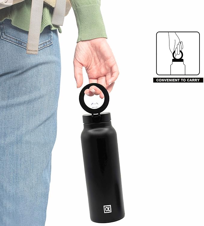 Magsafe compatible insulated water bottle with magnetic phone holder stainless steel 24oz hot 12h & cold 24h 360 rotate double wall stainless steel magnetic water bottle phone mount with straw
